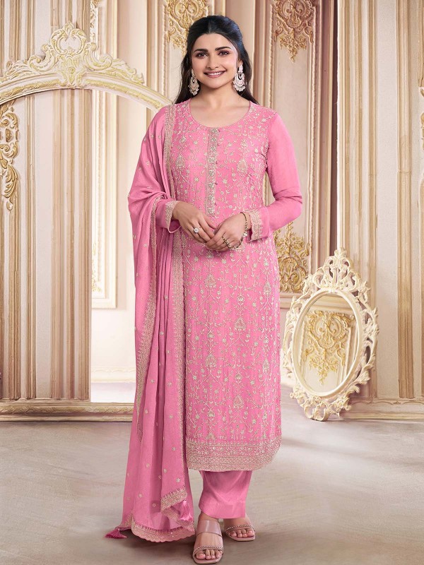 Hot Pink Faux Georgette Designer Salwar Kameez